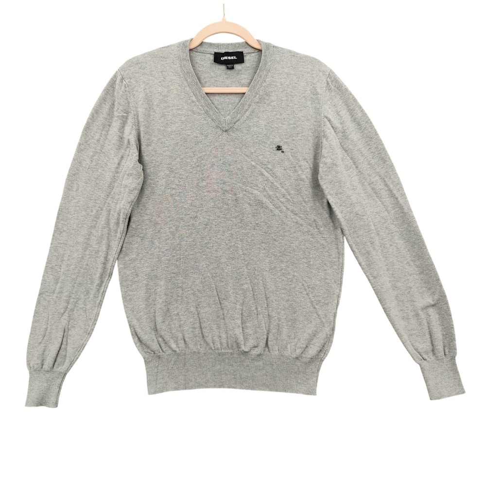 Diesel Men Minimalist Preppy Quiet Luxury K-BENTILOGO VNeck Sweater L Gray Italy